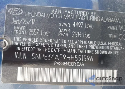 2017 Hyundai Sonata Sport from USA, damaged, VIN 5NPE34AF9HH551596